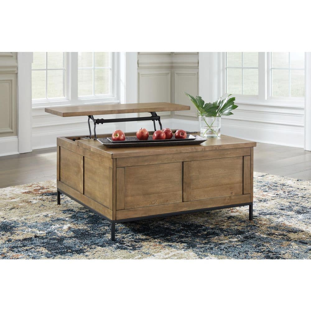 Contemporary Black and Brown Square Lift-Top Coffee Table with Storage