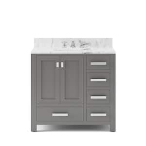 Madison 36 in. W x 34 in. H Bath Vanity in Gray with Marble Vanity Top in Carrara White with White Basin