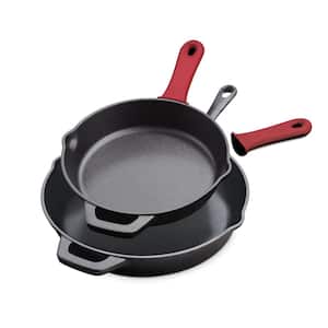 Preseasoned 2-Piece Cast Iron Skillets with Silicone Grips