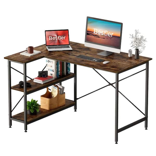 47 Inch Small L-Shaped Computer Desk with Storage Shelves Rustic Brown