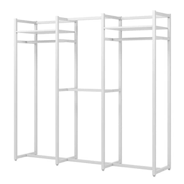 Tribesigns Cynthia White Freestanding Garment Rack Closet Organizer with Hanging Rods and Storage Shelves