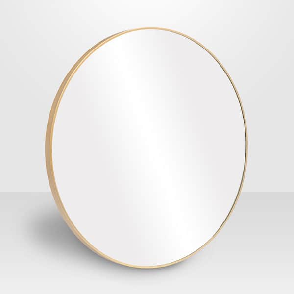 Medium Round Satin Gold Hooks Contemporary Mirror (28 in. H