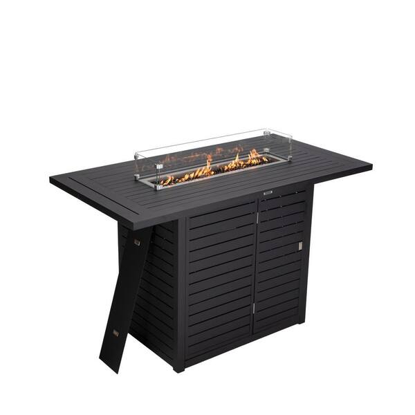 Leisuremod - 7-Piece Aluminum Patio Dining Bar Set with Fire Pit Table and 4-Barstool with Removable Cushion in Orange