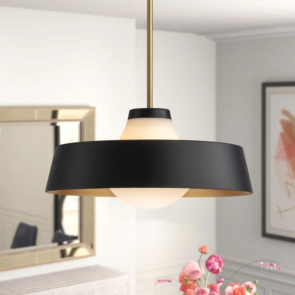 Alnora 1-Light Modern Black Dome Pendant Light with Milky White Frosted Glass Globe Bubble Shade price history on PriceWatchPro