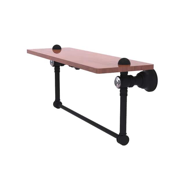 Allied Brass Carolina Crystal Collection 22 in. W x 7 in. H x 5.54 D Wood Rectangular Shelf in Matte Black with Integrated Towel Bar