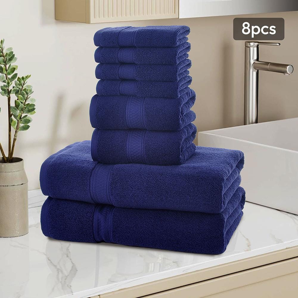JML 8-Pieces Navy Cotton Bath Towel Set CTS04-Navy-8PCS - The Home
