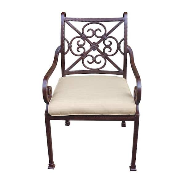 Afoxsos Brown Hollow Carved Spanish Design Cast Aluminum Outdoor Dining Chair with Fade Resistant Beige Cushion (2-Pack)