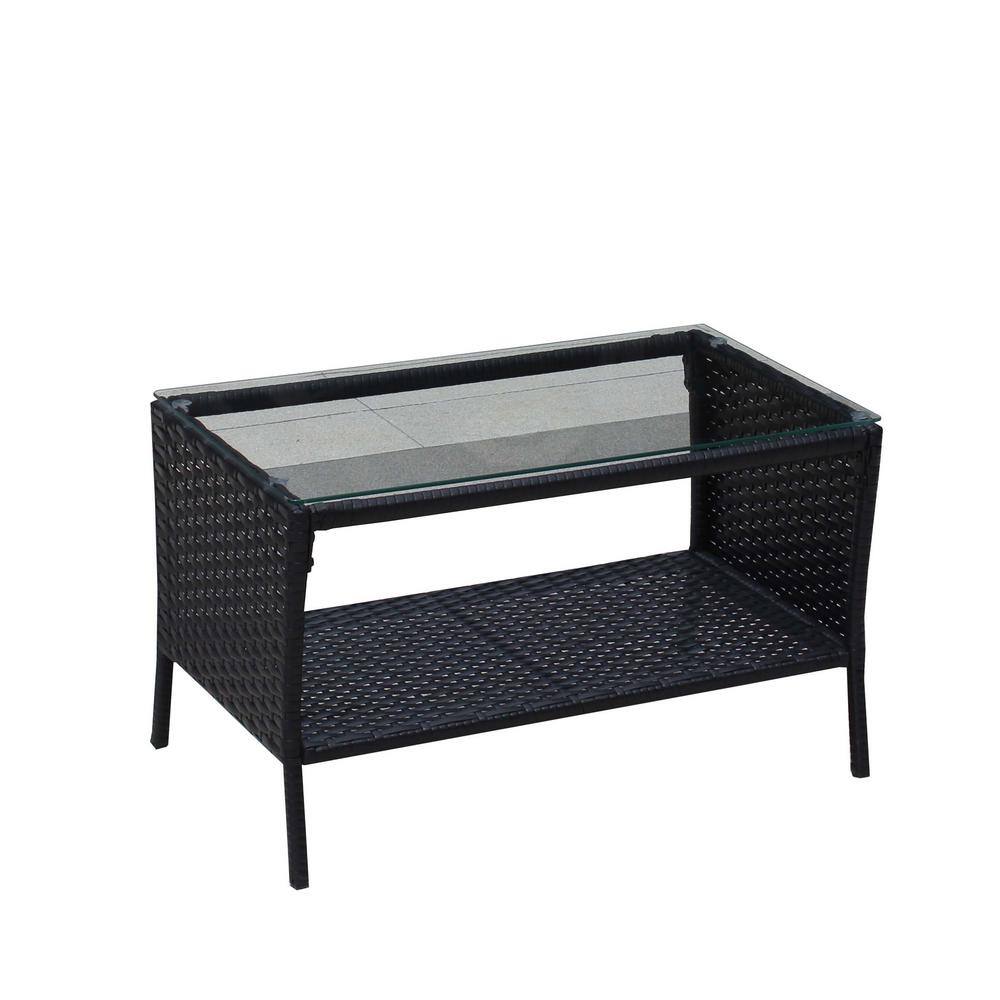 4-Piece Black Iron Wicker Patio Set with Green Cushions