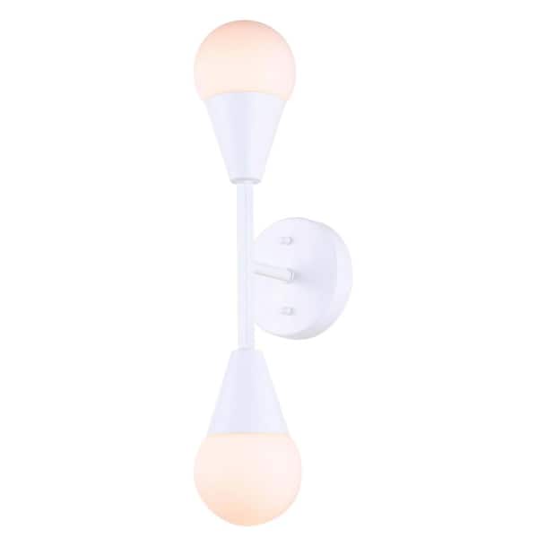 CANARM Arlowe 4.75 in. 2 Light Matte White Wall Sconce with Flat Opal Glass Shade