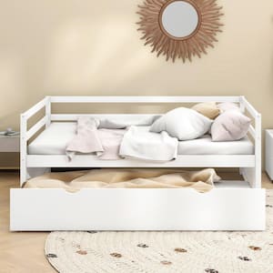 Modern White Twin Size Wood Daybed with Twin Size Trundle
