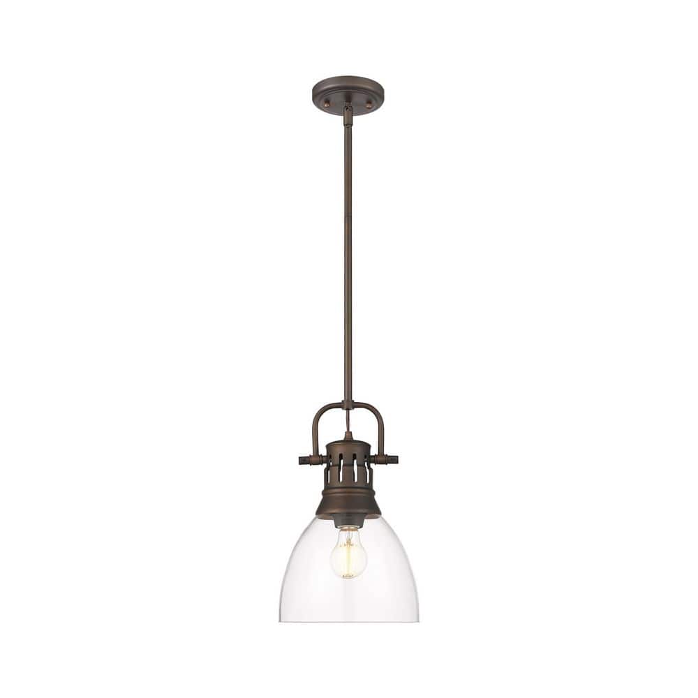 Duncan 100-Watt 1 Light Rubbed Bronze Shaded Pendant Light with Clear Glass Shade, No Bulbs Included price history on PriceWatchPro