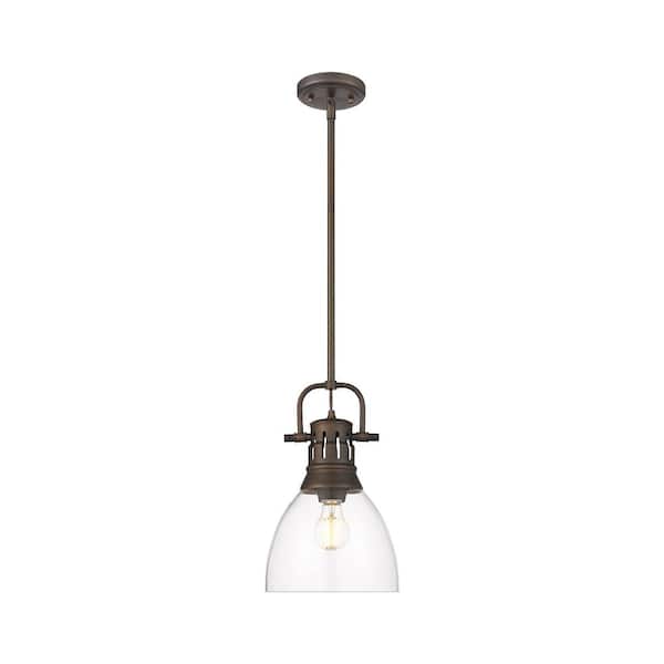Golden Lighting Duncan 100-Watt 1 Light Rubbed Bronze Shaded Pendant Light with Clear Glass Shade, No Bulbs Included