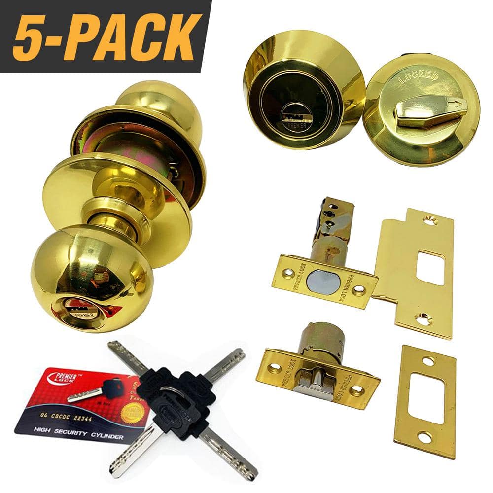 Premier Lock Antique Brass Entry Door Handle Combo Lock Set with Deadbolt  and 8 SC1 Keys Total (2-Pack, Keyed Alike) LED04C-2 - The Home Depot