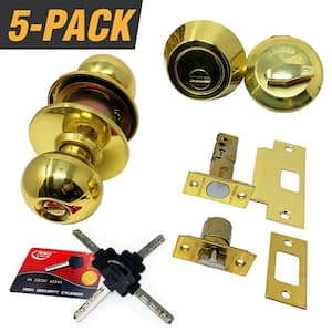 High Security Brass Combo Lock Set with Keyed-Alike Door Knob and Deadbolt (5-Pack)