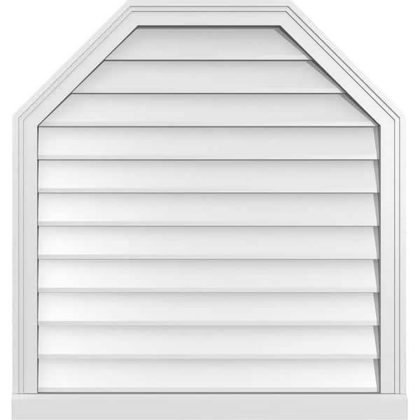 Ekena Millwork 32 in. x 34 in. Octagonal Top Surface Mount PVC Gable Vent: Decorative with Brickmould Sill Frame