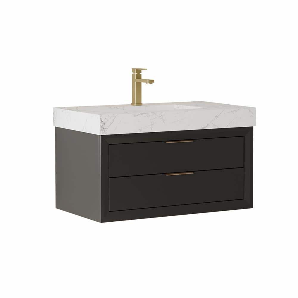 Modland Wenlorin 36 in. Single Sink Floating Black Bath Vanity with ...