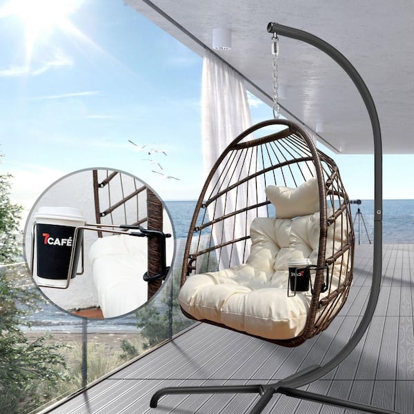 Hammock Chair with Stand Hanging Egg Chair with C Type Bracket, Swing Chair outdoor (Special Construction Cup Holder