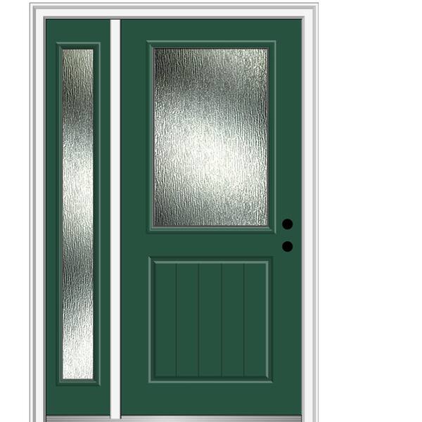 MMI Door Rain Glass 50 in. x 80 in. Left-Hand Inswing Hunter Green Fiberglass Prehung Front Door on 4-9/16 in. Frame