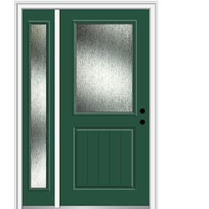 Rain Glass 48 in. x 80 in. Left-Hand Inswing Hunter Green Fiberglass Prehung Front Door on 6-9/16 in. Frame