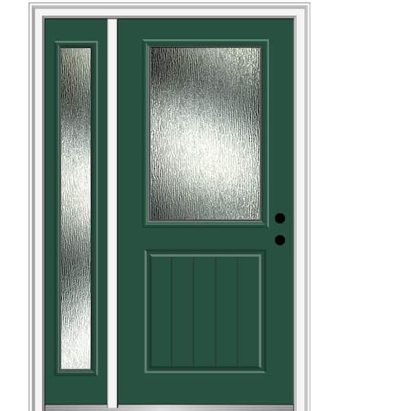 MMI DOOR Rain Glass 48 in. x 80 in. Left-Hand Inswing Hunter Green Fiberglass Prehung Front Door on 6-9/16 in. Frame