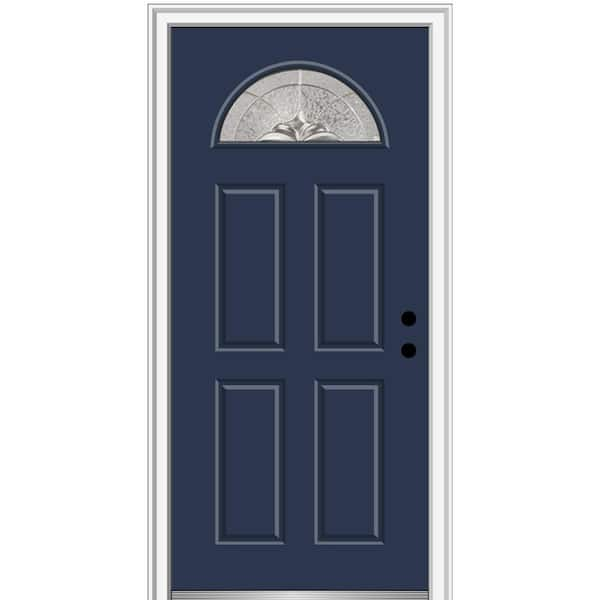 MMI Door 36 in. x 80 in. Heirlooms Left-Hand Inswing 1/4-Lite Decorative 4-Panel Painted Fiberglass Smooth Prehung Front Door