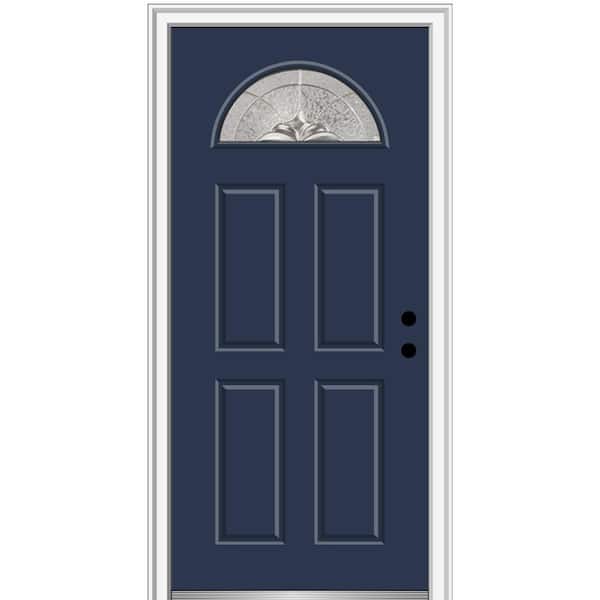 MMI Door 36 in. x 80 in. Heirlooms Left-Hand Inswing 1/4-Lite Decorative 4-Panel Classic Painted Steel Prehung Front Door
