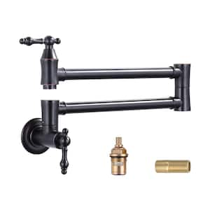 Brass Wall Mounted Pot Filler Faucet with Double Joint Swing Arms, Commercial Kitchen Pot Faucet in Oil Rubbed Bronze