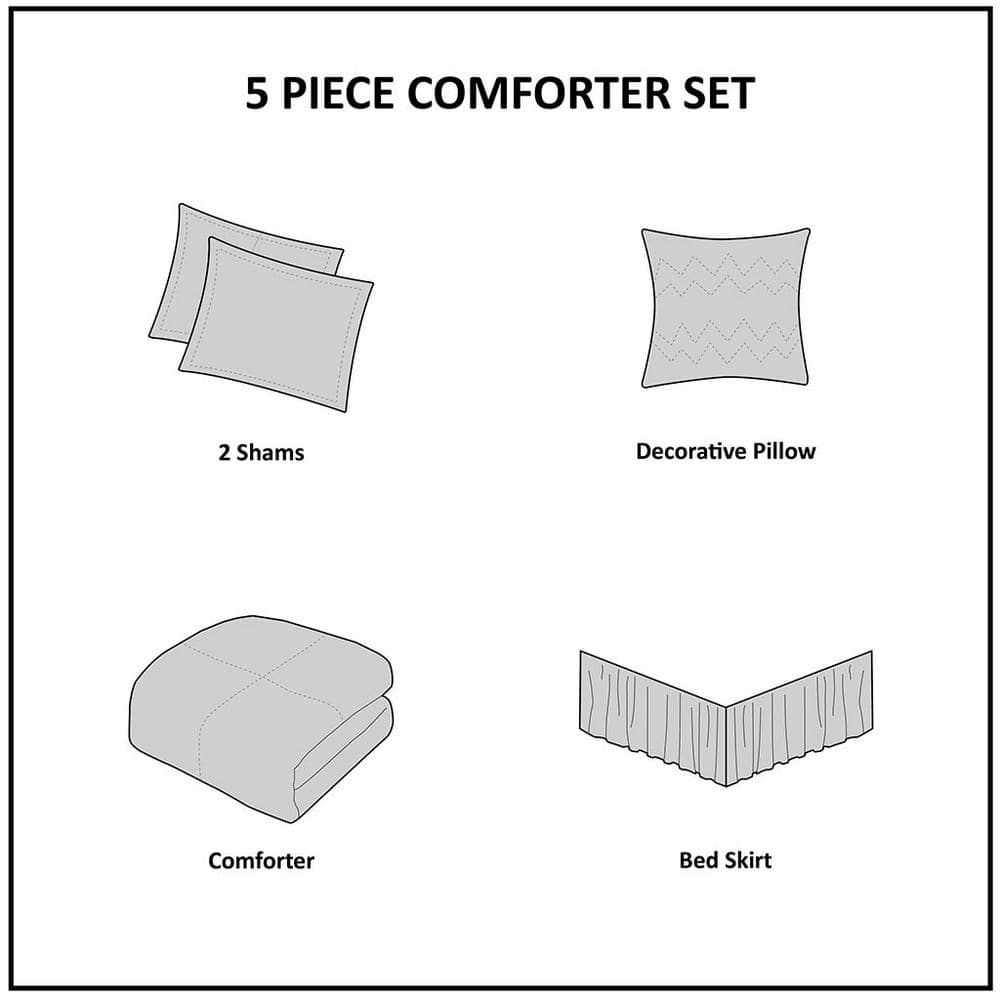 Serene White Queen Ruffled 5-Piece Microfiber Comforter Set