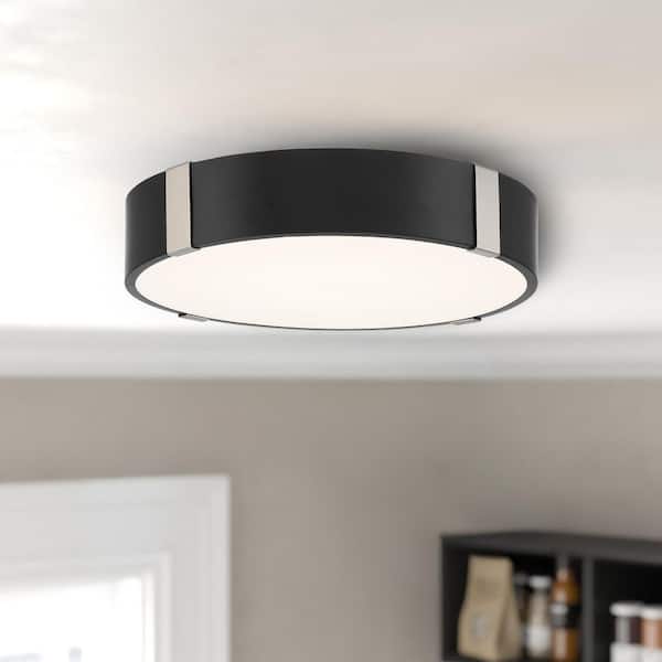 EnviroLite Eight 15 in. Glam Matte Black with Brushed Nickel Selectable CCT Integrated LED Flush Mount for Kitchens