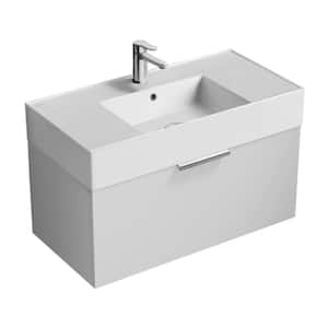 Derin 31.9 in. W x 17.4 in. D x 20.47 in. H Modern Bathroom Vanity in Glossy White With White Ceramic Top