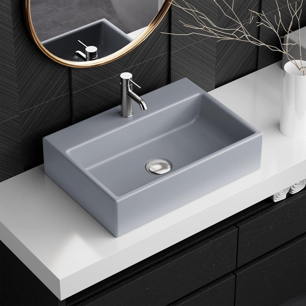 Claire 20" Matte Gray Ceramic Vessel Bathroom Sink