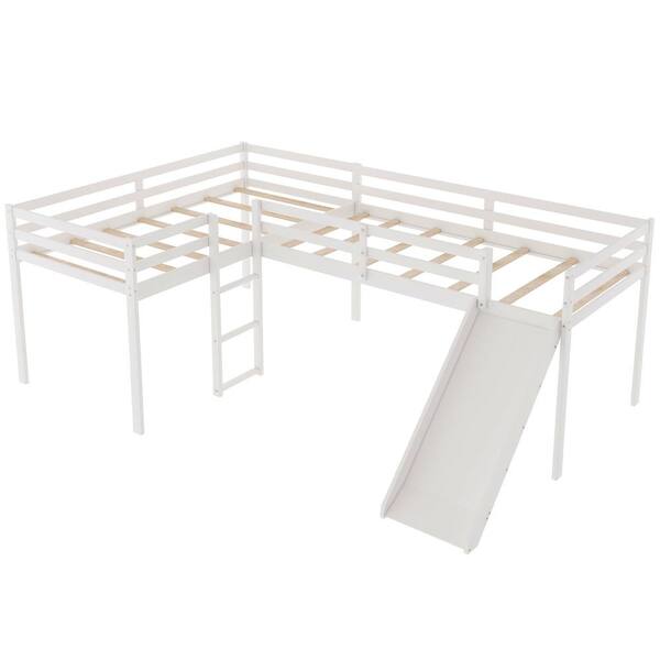 ANBAZAR White Twin Size L-Shaped Wood Loft Beds with Slide Solid Wood ...
