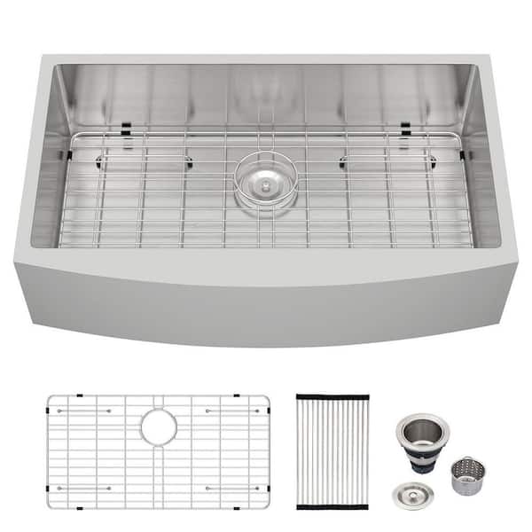 36 in. 16-Gauge Farmhouse Apron Front Single Bowl Stainless Steel Kitchen Sink with Bottom Grid and Strainer