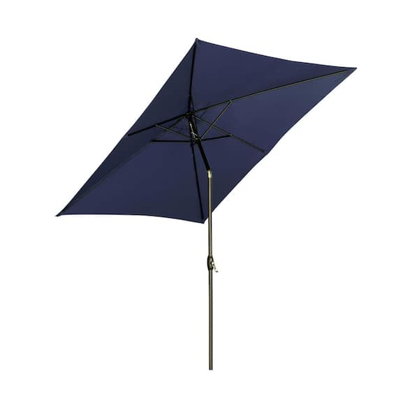 OVASTLKUY 6.5 ft. x 10 ft. Square Outdoor Market Table Patio Umbrella With Push Button Tilt and Crank in Navy Blue