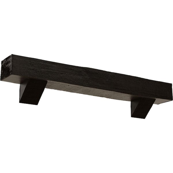 Ekena Millwork 6 in. x 8 in. x 3 ft. Rough Cedar Faux Wood Fireplace Mantel Kit with Breckinridge Corbels, Premium Walnut