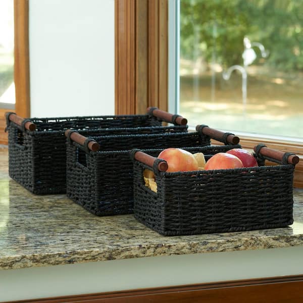 HOUSEHOLD ESSENTIALS Natural Paper Rope Basket with Handles in Natural with  Woven Wicker Storage Basket ML-4004 - The Home Depot