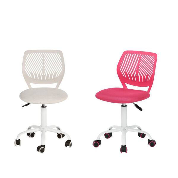 Homy Casa CARNAT Kids Desk Chair Set of 2, Adjustable Swivel Chair with Cushioned Seat and Lumbar Support in Beige and Peach Pink