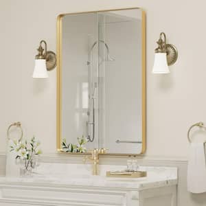 16 in. W x 24 in. H Small Rectangular Metal Framed Wall Mounted Wall Bathroom Mirrors Bathroom Vanity Mirror in Gold