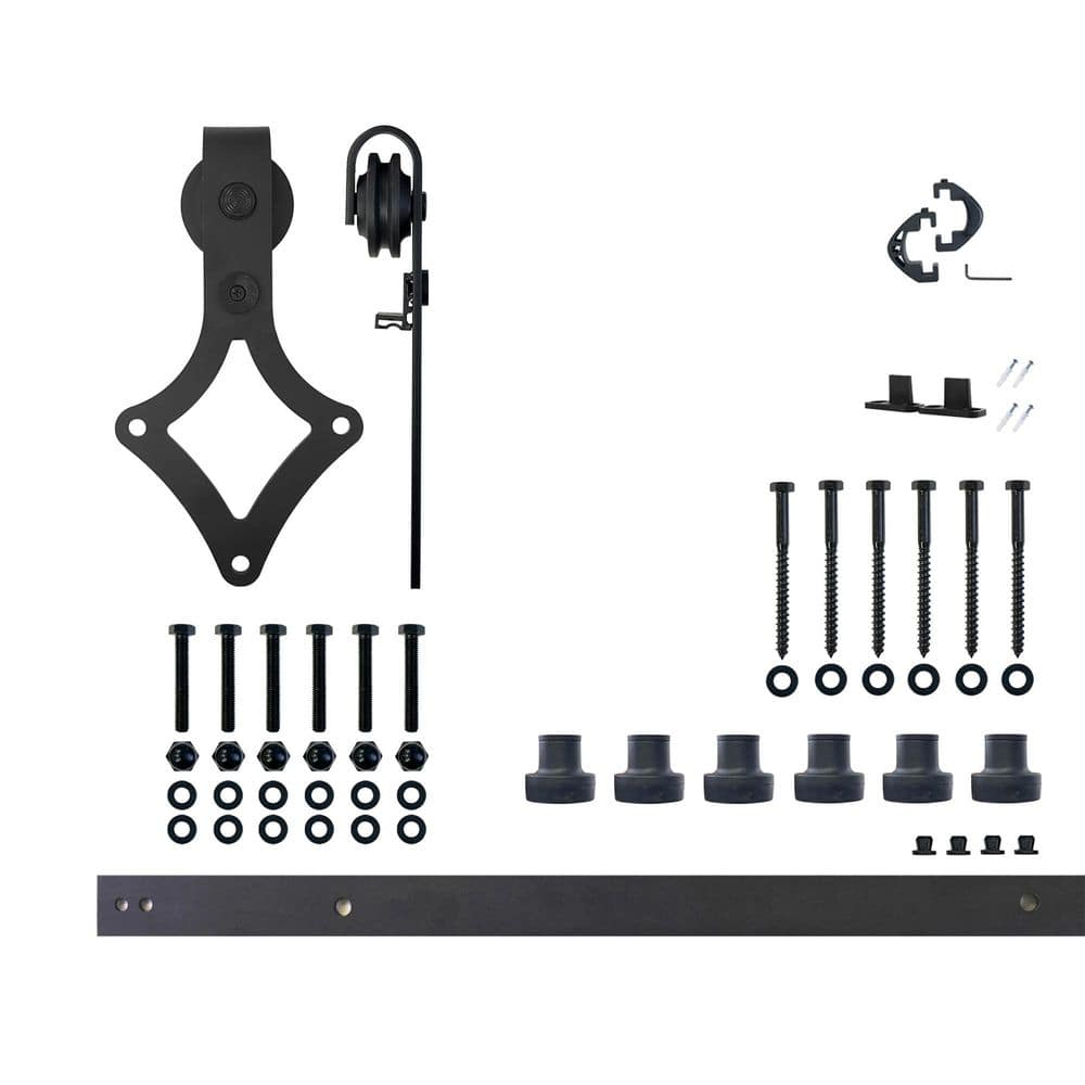 7.5 ft./90 in. Black Rustic Non-Bypass Sliding Barn Door Hardware Kit Diamond Design Roller for Single Door price history on PriceWatchPro