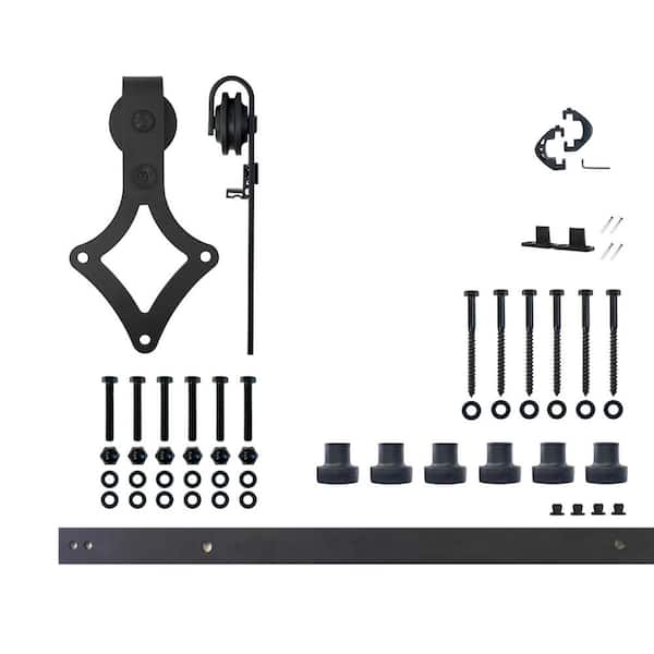 HOMACER 7.5 ft./90 in. Black Rustic Non-Bypass Sliding Barn Door Hardware Kit Diamond Design Roller for Single Door