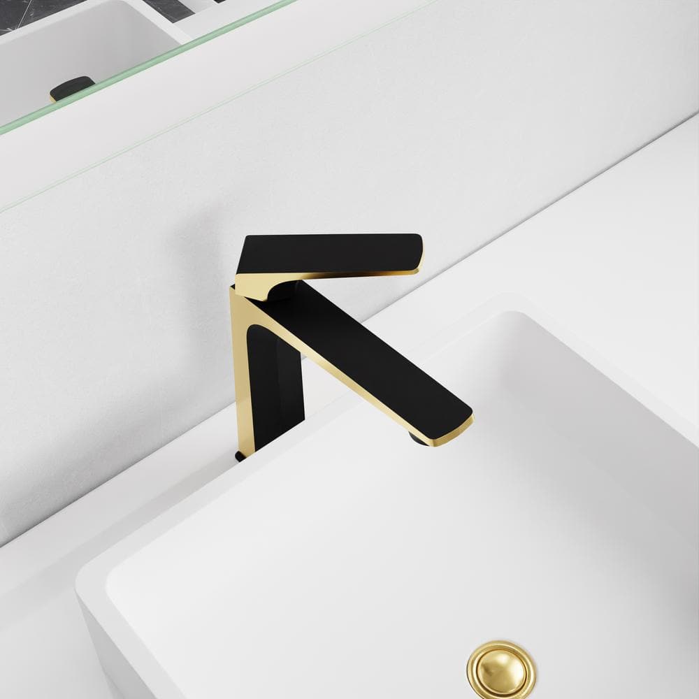 Matte Black and Brushed Gold Single Handle Bathroom Faucet