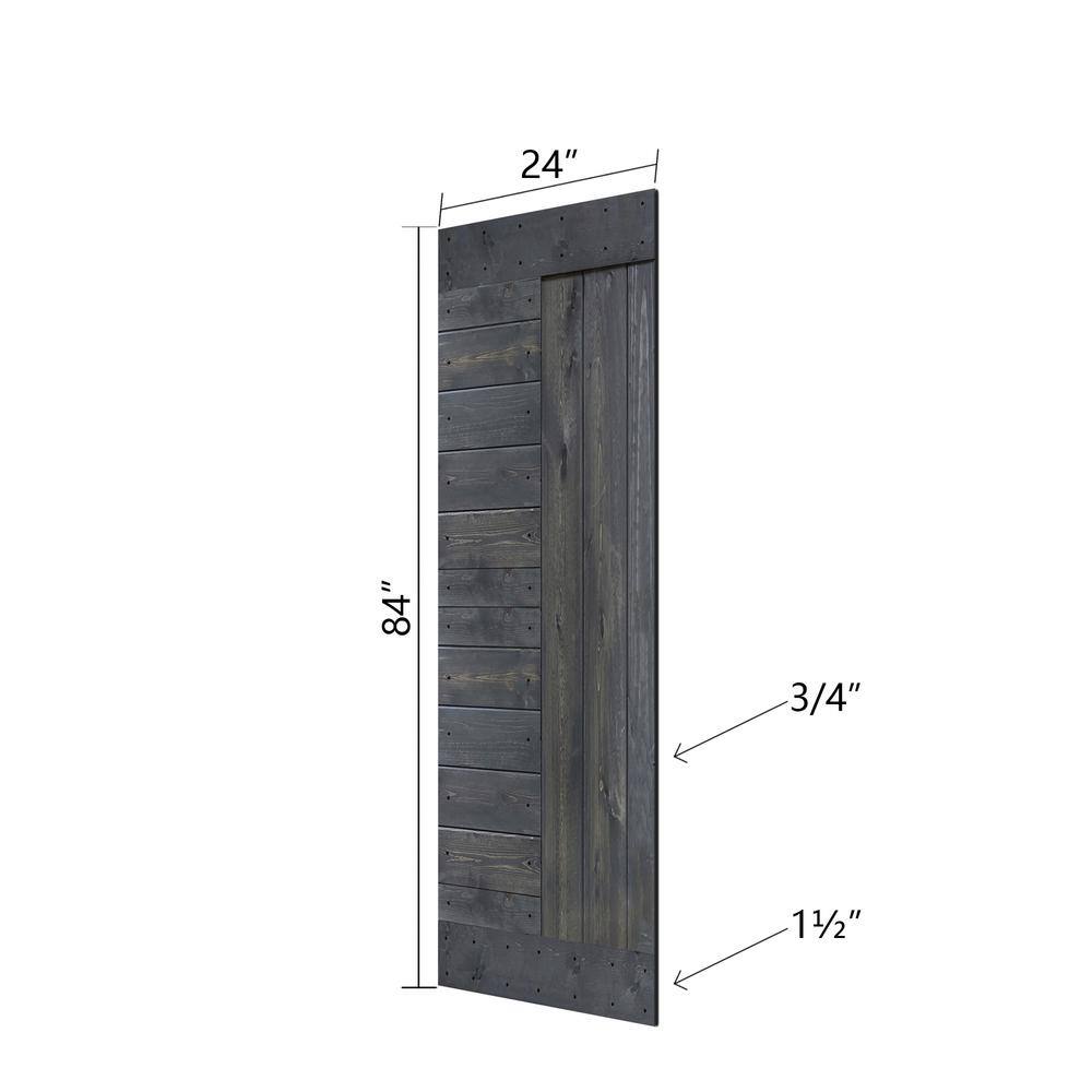 Carbon Gray Solid Wood Multipanel Sliding Barn Door Kit with Black Hardware