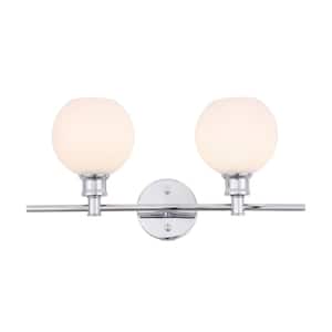 Timeless Home Conor 19.1 in. W x 9.8 in. H 2-Light Chrome and Frosted White Glass Wall Sconce