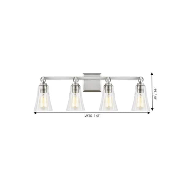 Monterro 30 in. W. 4-Light Satin Nickel Vanity Light with Clear Seeded Glass Shades