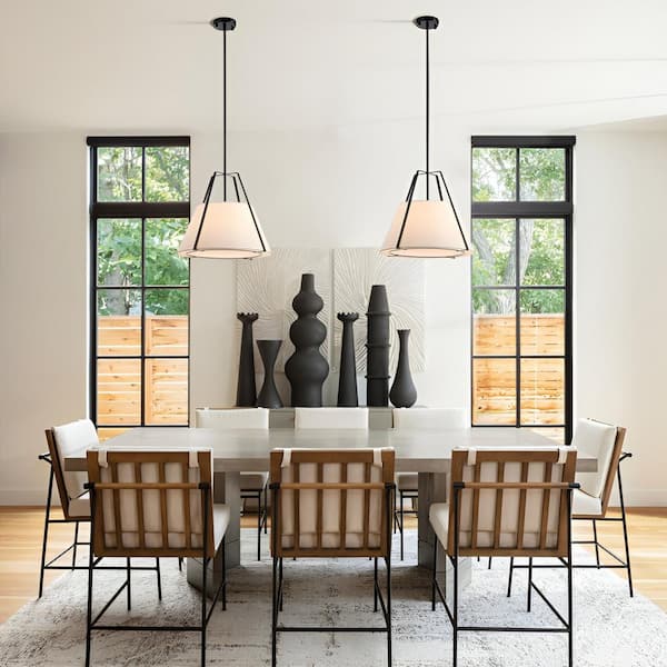 Ellrich 1-Light Black Pendant Light with Fabric Shade UPC347 Ellrich 1-Light Black Pendant Light with Fabric Shade UPC347