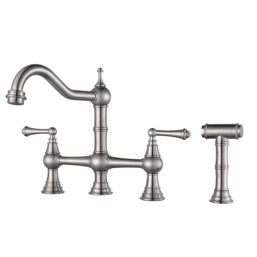 Vintage Double Handle Bridge Kitchen Faucet with Side Sprayer in Brushed Nickel price history on PriceWatchPro