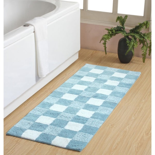 Cubic Bar 22 in. X60 in. Spa Blue Cotton Tufted Bath Rug