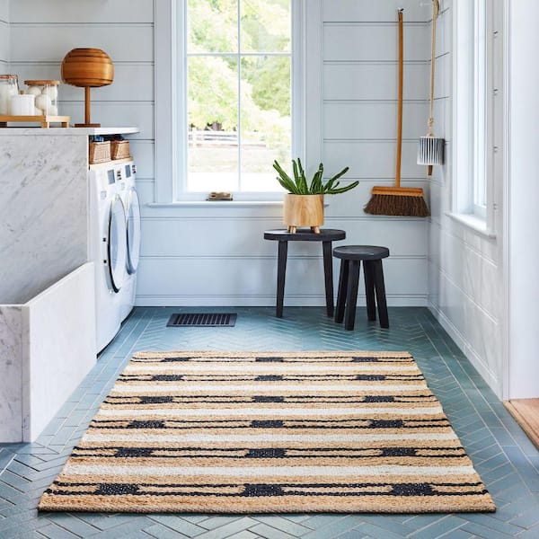 Raleigh Striped Jute Natural 9 ft. x 12 ft. Indoor/Outdoor Patio Rug