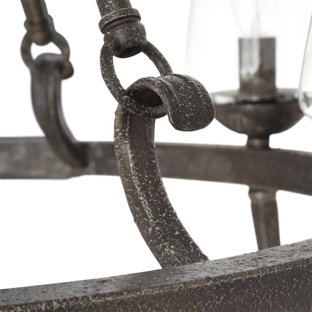 Rustic Black Iron 6-Light Chandelier with Clear Glass Shades