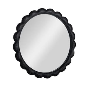 27.75 in. W x 27.75 in. H Wood Round Scalloped Distressed Black Decorative Mirror